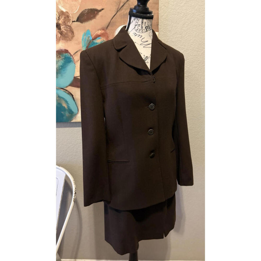 Vintage Jones New York Chocolate Brown Wool Suit Skirt & Jacket Size 8 Lined